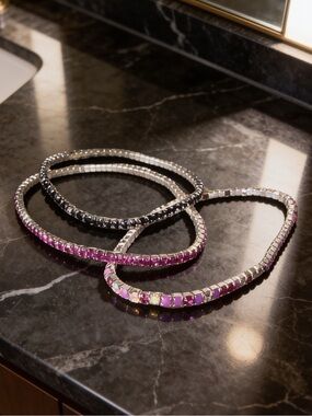 Sparkling Multi-Color Tennis Bracelet Set - Pink, Purple, Black